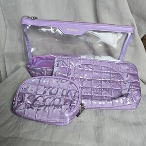 Hiroyuki Iridescent Quilted 3pcs Cosmetic Bag Set, Large Capacity Travel Pouch